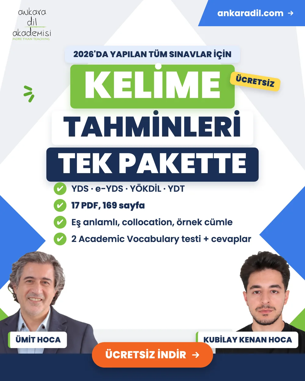 Ücretsiz 2026 Kelime Tahminleri: YDS, e-YDS, YÖKDİL ve YDT için 17 PDF, 169 sayfa – Ümit Hoca ve Kubilay Kenan Hoca