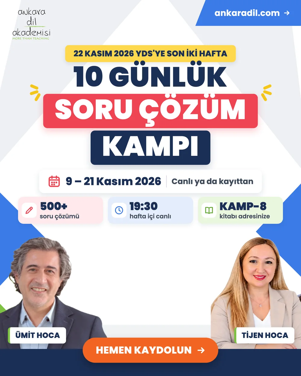 10 Günlük Soru Çözüm Kampı: 9–21 Kasım 2026, canlı ya da kayıttan – Ümit Hoca ve Tijen Hoca